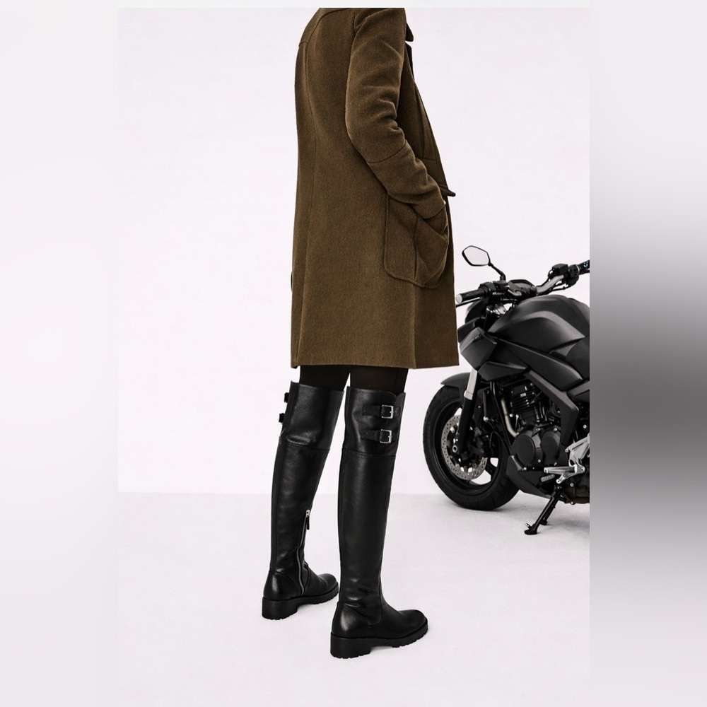 Zara Black Leather Zip-Front Riding Boots